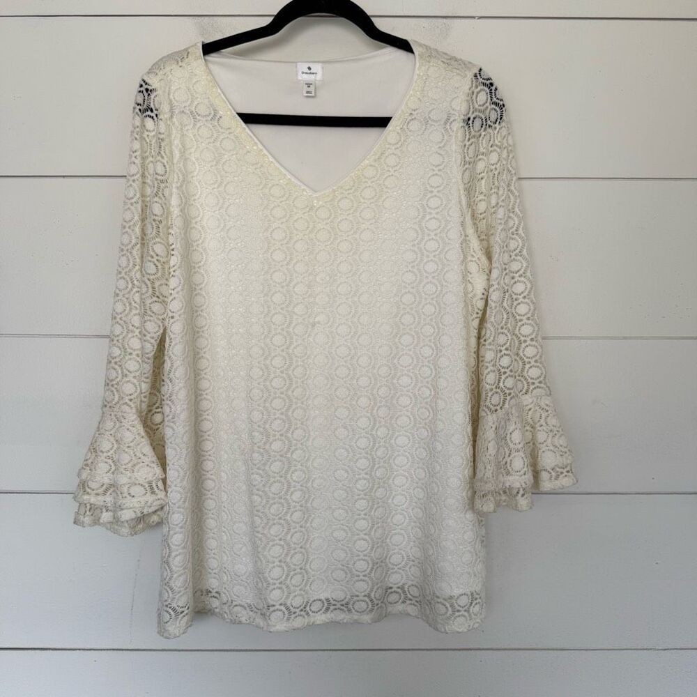 Dressbarn Women’s 1X Cream Lace Top Boho Peasant